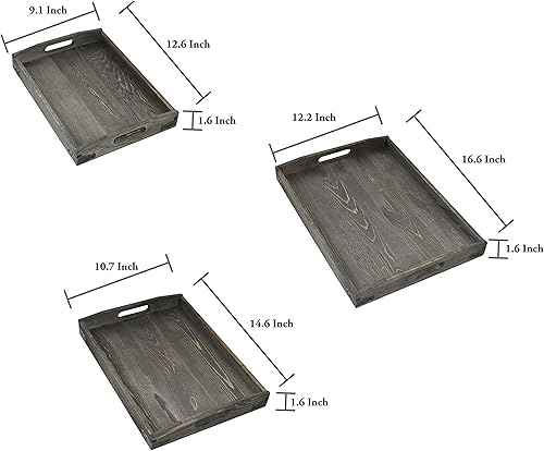 Miniatura 5 de Owlgift Bandejas de madera gris vintage con detalles de metal de latón, juego de 3