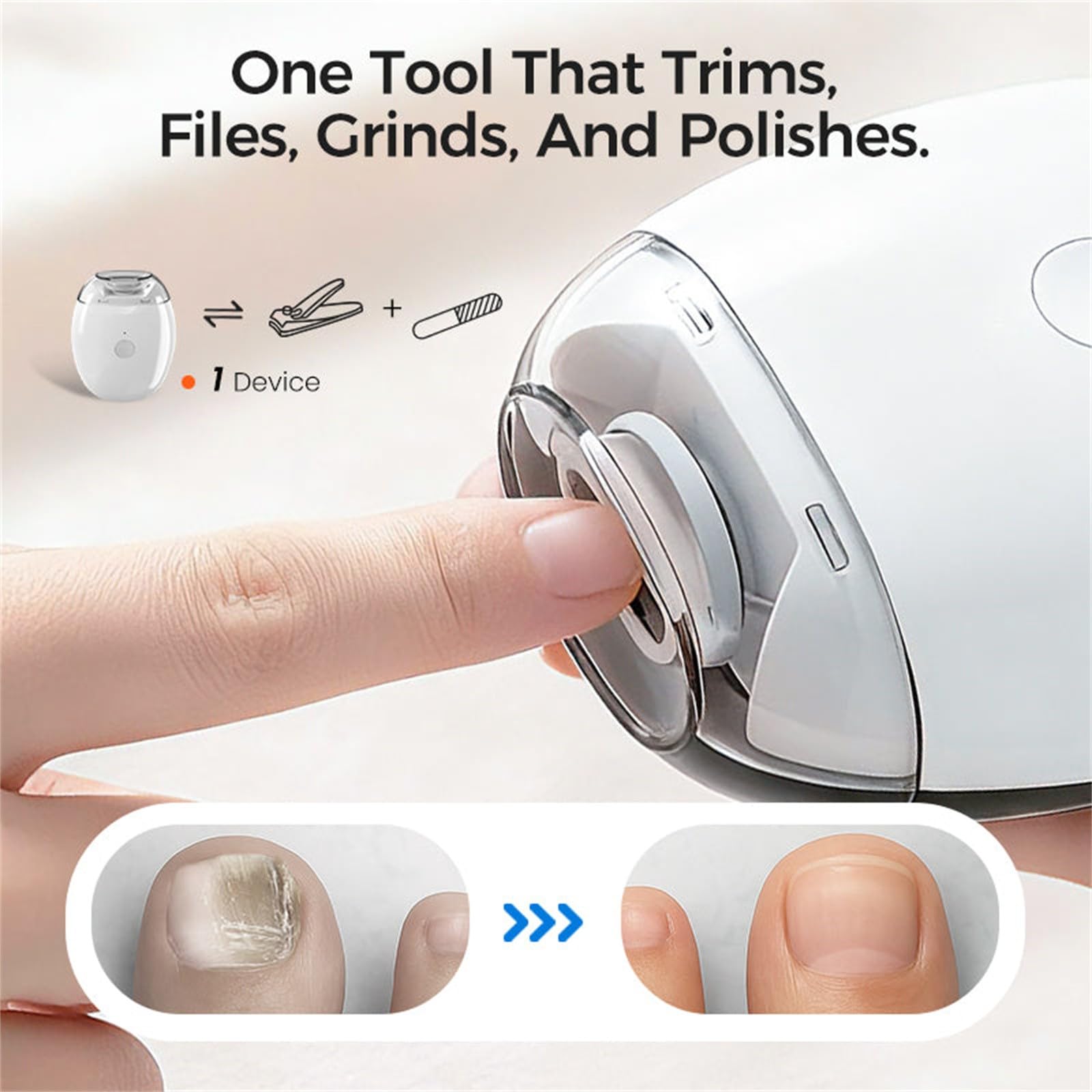 Universal Automatic Fingernail Grinder, Portable Electric Nail Clipper with LED Light & 3 Speeds for Gentle Nail Care, 3 in 1 USB Rechargeable Auto Fingernail Cutter Polishing Trimmer Gift (1Pcs) - image 2