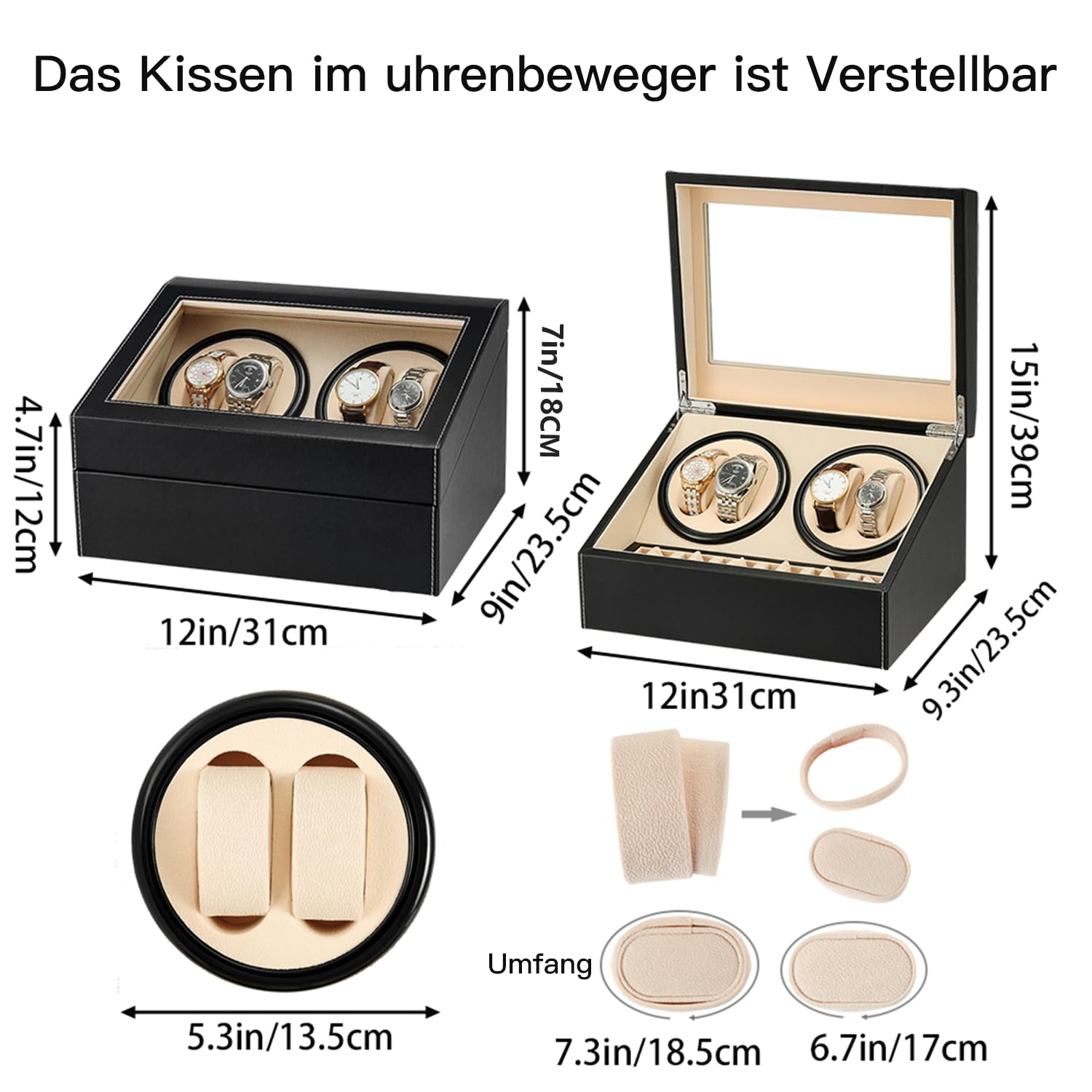 Automatische Uhrenbeweger Box,luxuriöser Uhrenbeweger,Uhrengehäuse mit leisem Mabuchi Motor,PU-Leder Uhrengehäuse mit Netzteil,Lagerung Schmuckschatulle…