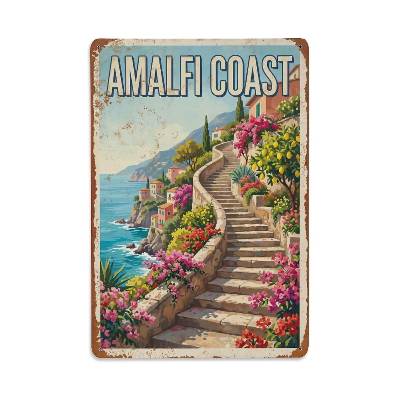 Vintage Travel Steps Italy Hillside Metal Tin Sign