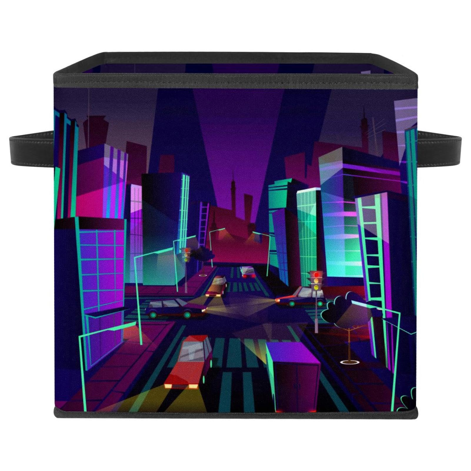 Boîte de rangement pliable en tissu City Night Violet cube organisateur avec poignées