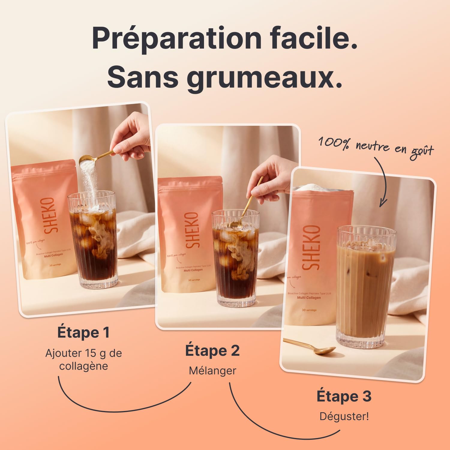 SHEKO Collagène Hydrolysé en Poudre - Bovin Type 1, 2, 3-3x 450 g | Peptides de collagène bovin · Saveur neutre et haute solubilité · Sans additifs ni lactose · 3x 450 g · Fabriqué en Allemagne