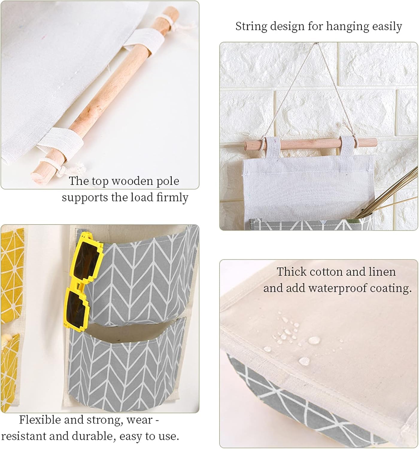 Sac De Rangement Suspendu En Coton Et Lin, Organiseur Mural Ou De Porte 7 Poches 96821125