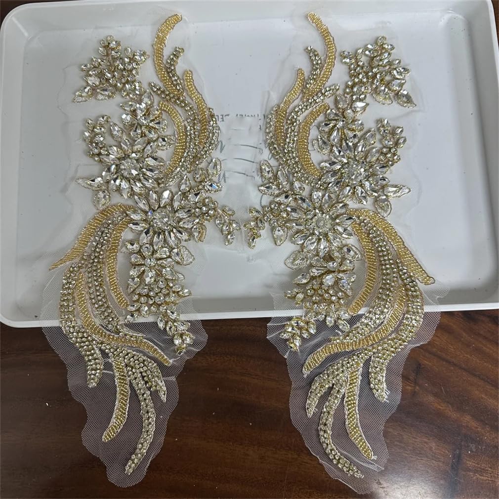 1Pair Handmade Rhinestone Applique for Dress Sewing Crastal for Wedding Evening Dress Accessory