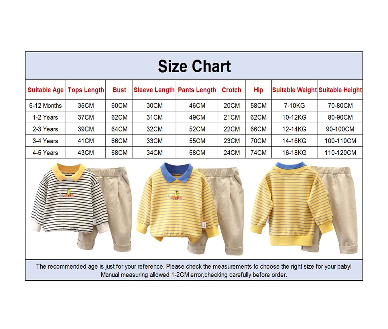 amropi Bebé Niños Conjuntos de Ropa Rayas Suéter Top de Manga Larga y Pantalones Trajes para 0-5 años