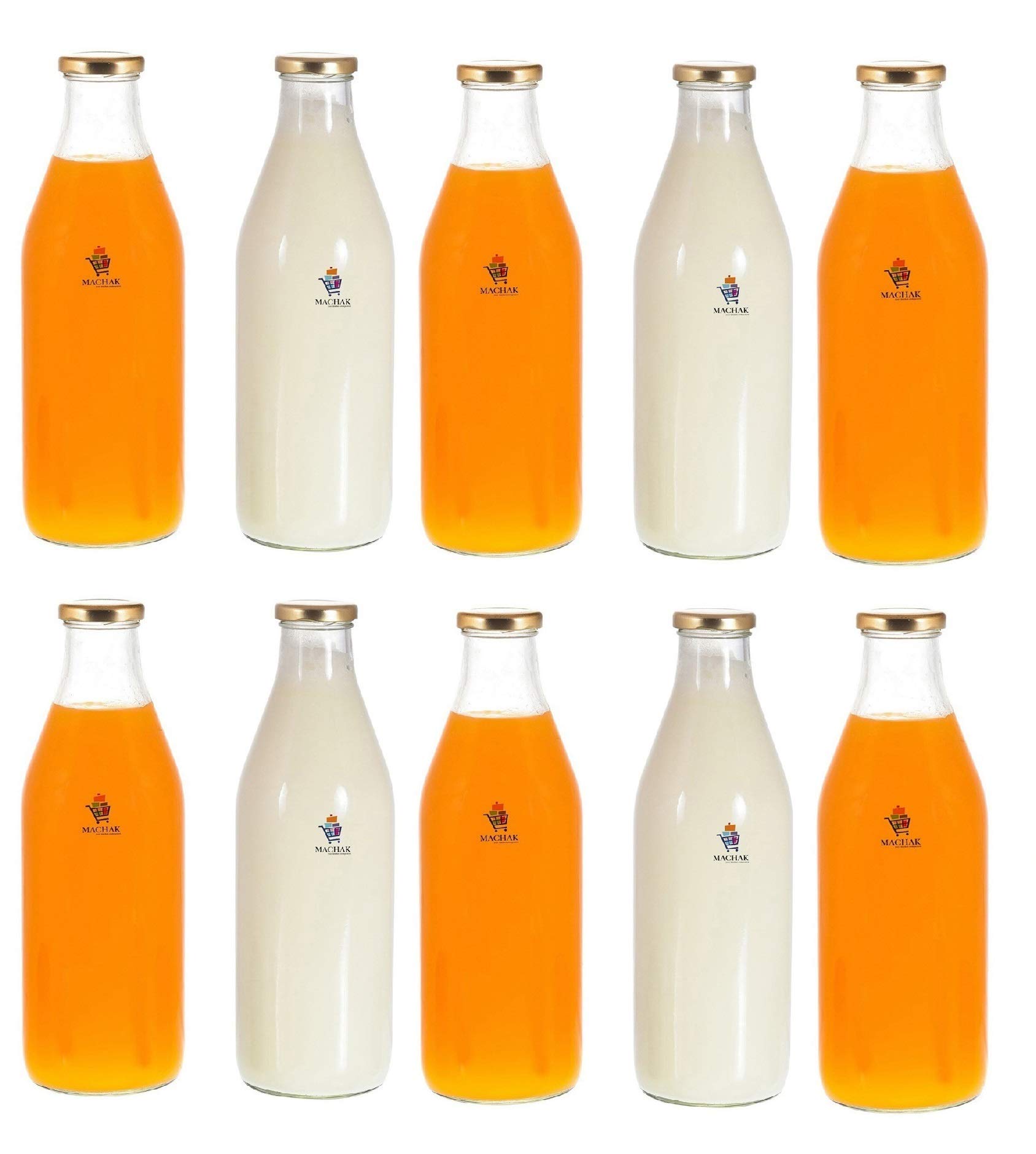 Machak Milk, Water and Juice Glass Bottle with Lid, 1 Litre, Clear (Set of 10) (B07T1LG641) Amazon Price History, Amazon Price Tracker