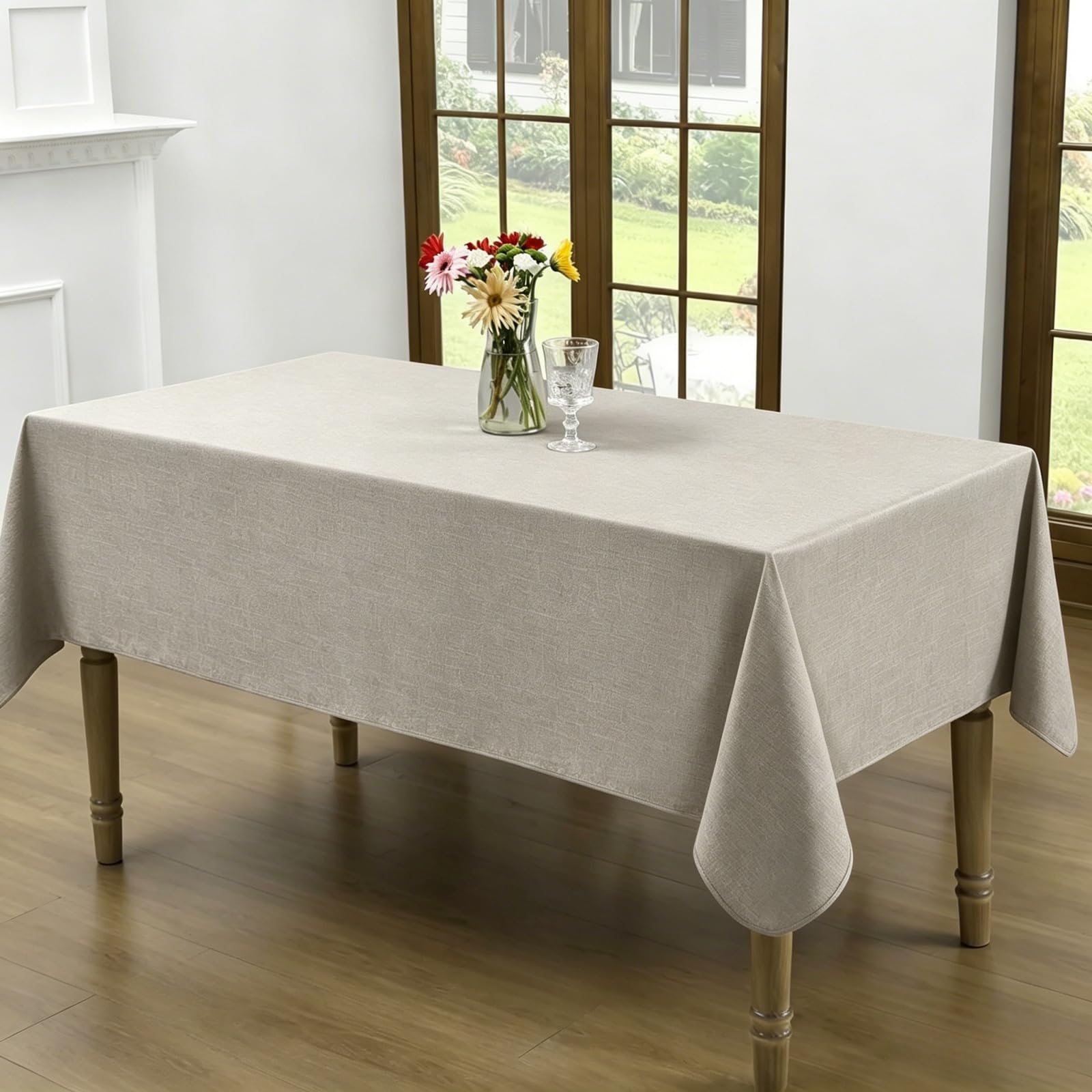 LIHUANE Table Cloth Wipe Clean 115 x 320 cm Faux Linen Solid Colour Rectangular Table Cloth Wipe Clean Washable Polyester for Weddings, Buffets, Catering, Outdoor & Theme Events, off white