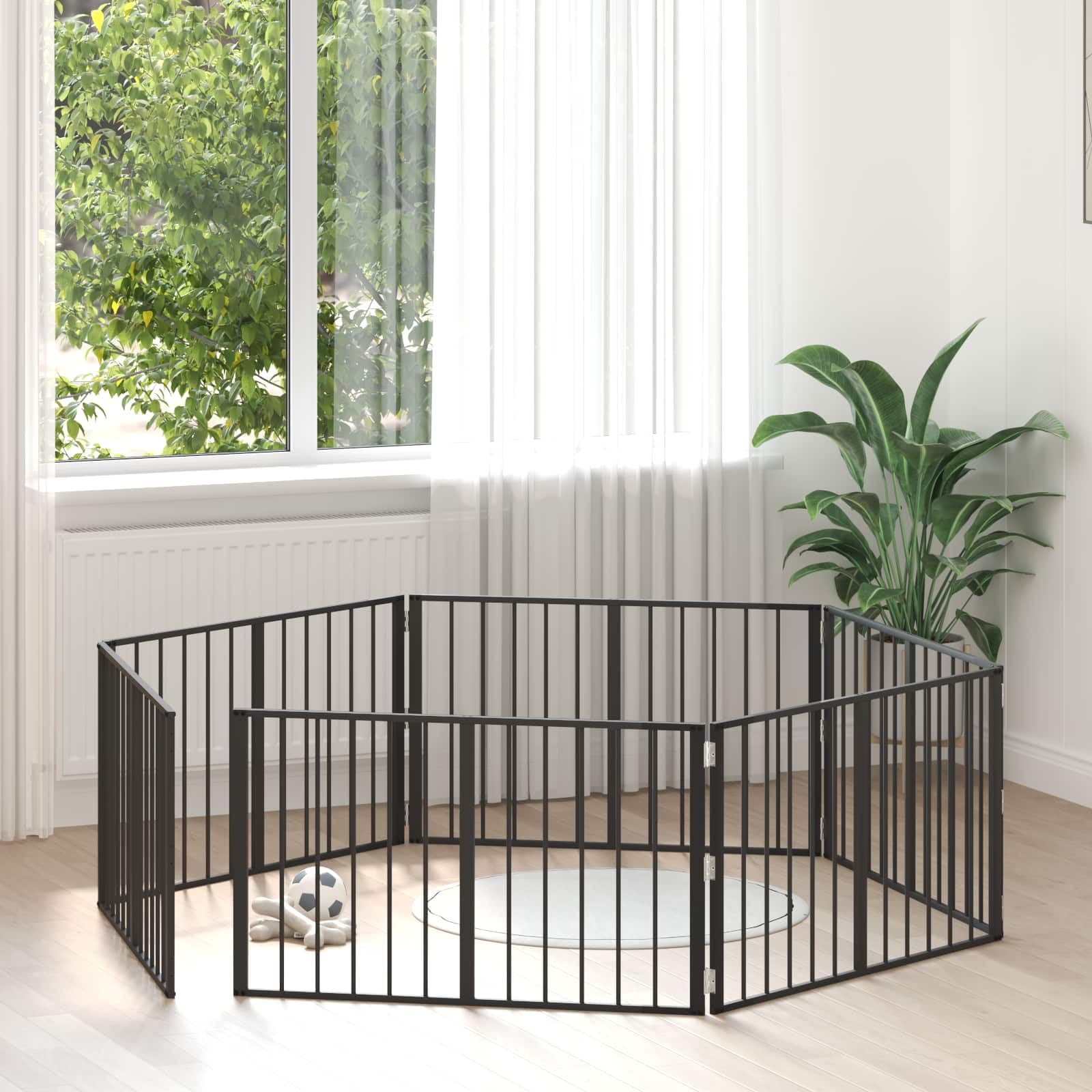 Recinto Per Cani 6 Pezzi Nero 100 X 60 Cm Acciaio Zincato