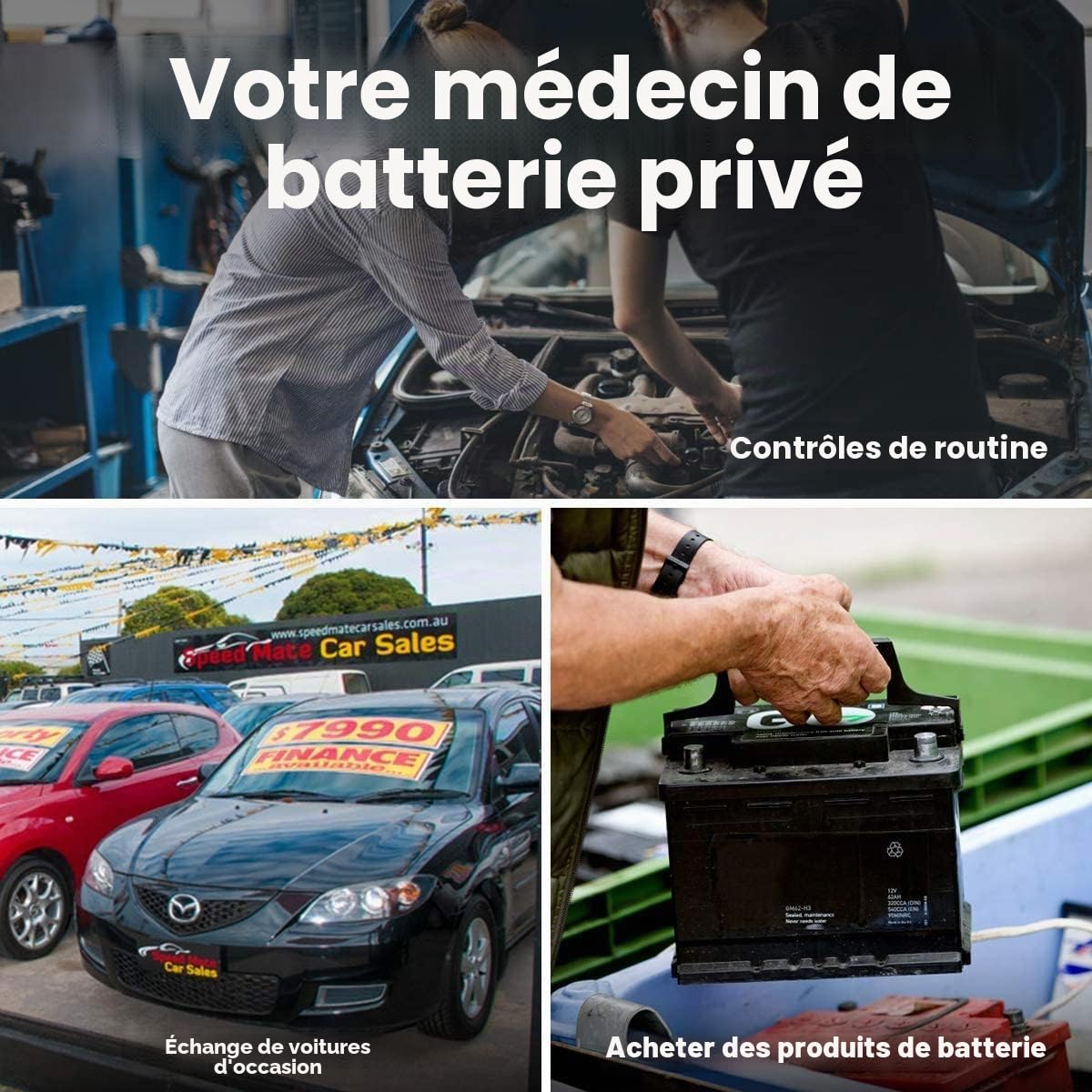 TOPDON Testeur de Batterie BT100, 12V Testeur batterie voiture100-2000 CCA Essai de charge de démarrage avec batterie pour Voitures Motos VTT VUS Yachts