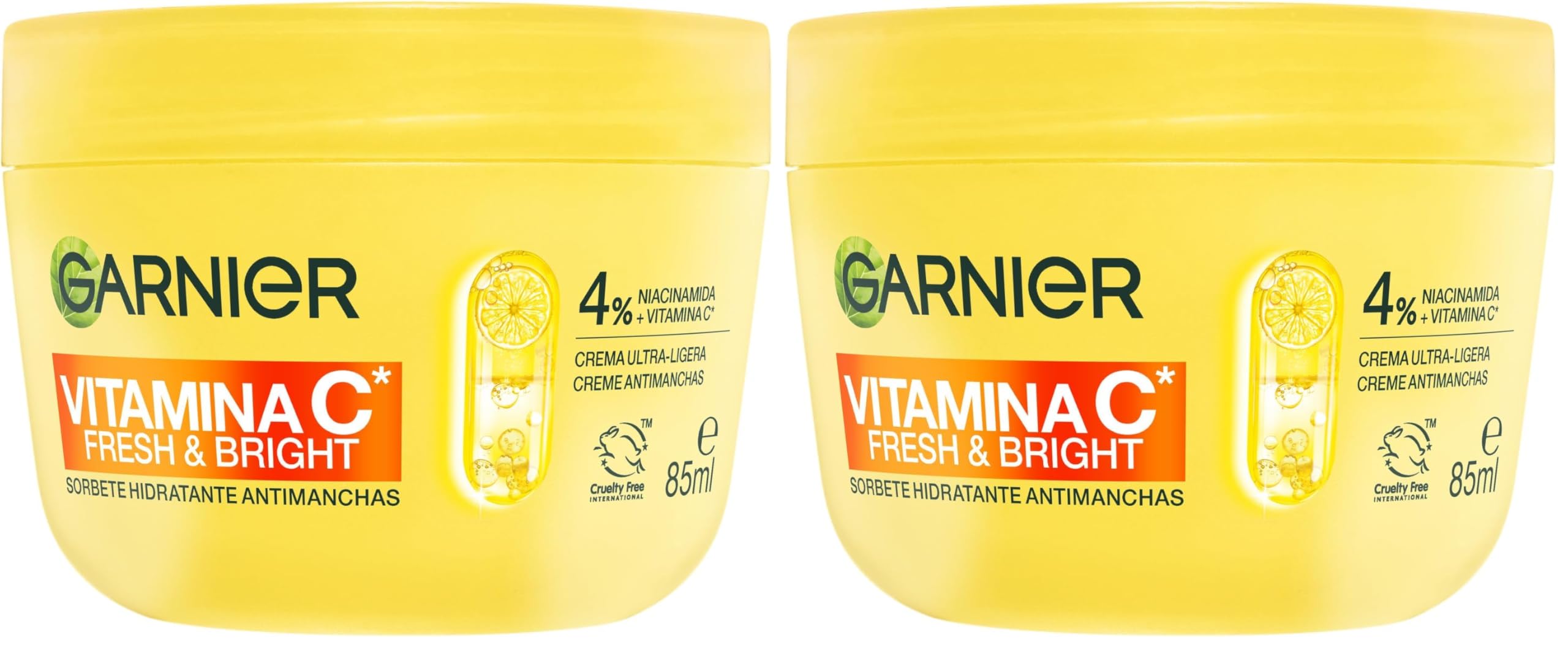 Garnier Vitamin C Fresh & Bright Sorbete Hidratante Antimanchas Crema - 4% [Niacinamida + Vitamina C*] - Cruelty Free International y vegana 85ML (Paquete de 2) en oferta en Amazon