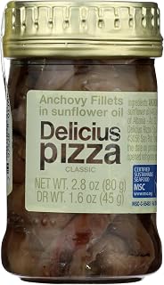 Delicius Anchovy Fillets in Pizza Classic Sunflower Oil, 2.8 oz - Clean Ingredients for Authentic Pizza Toppings
