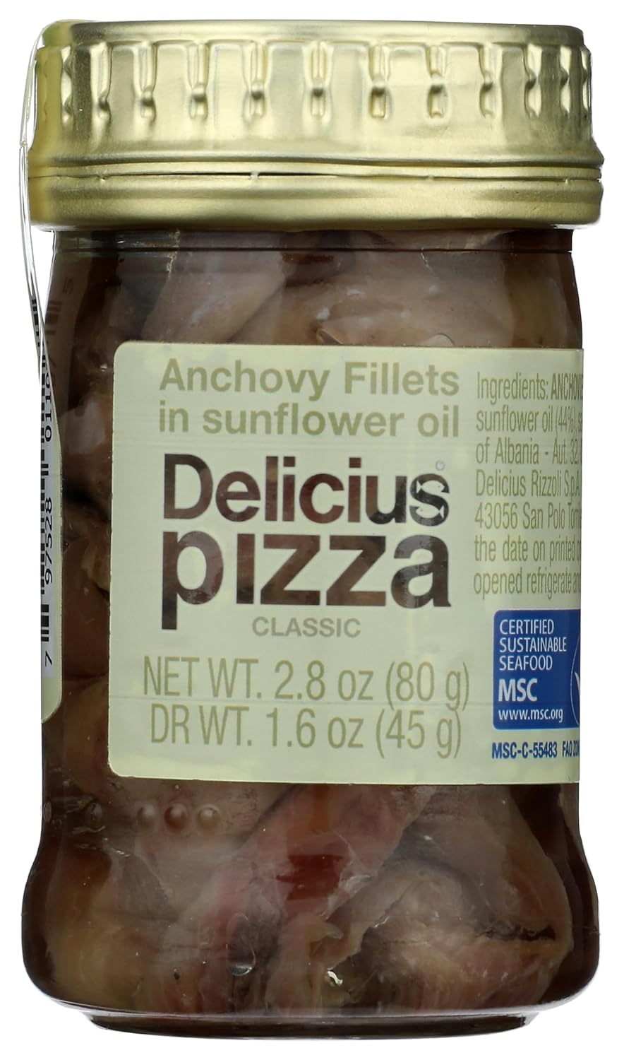 Delicius Anchovy Fillets in Pizza Classic Sunflower Oil, 2.8 oz - Clean Ingredients for Authentic Pizza Toppings