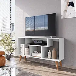 Rack Bancada Para Tv De Até 43 Polegadas Com Prateleira E Nichos Para Sala De Estar Casa Jd (Branco)