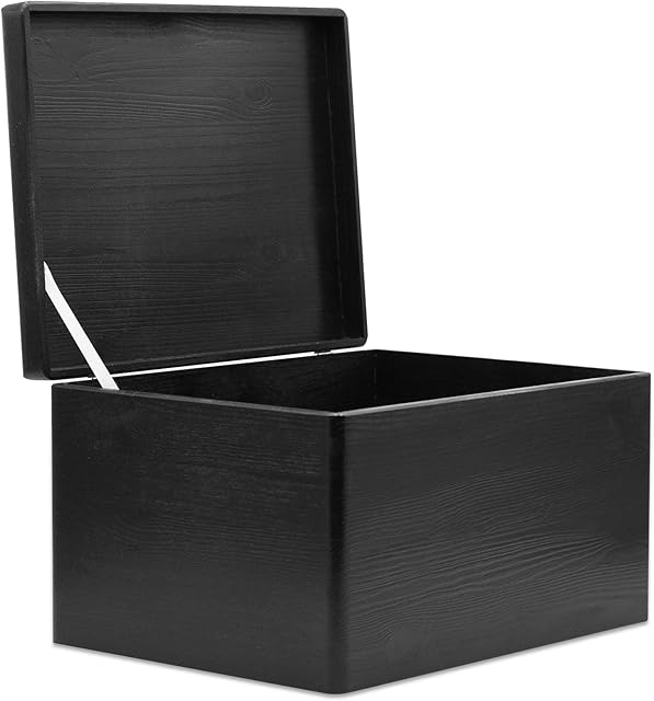 Creative Deco XXL Large Black Wooden Storage Box Chest | 40 x 30 x 24 cm (+/-1 cm) | with Hinged Lid | Gift Box for Tool Dog Toy Shoes Clothes Kitchen Document Storage | Wood Keepsake Memory Craft