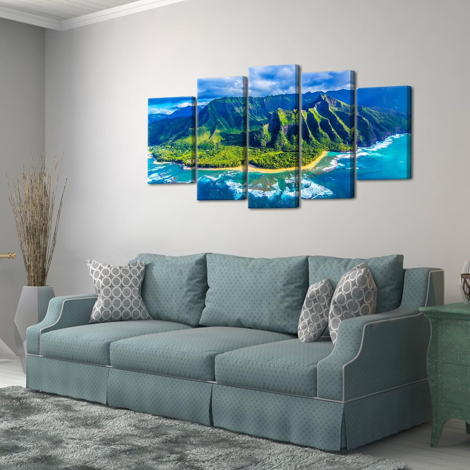 KLVOS 5 Piece Na Pali Coast Kauai Canvas Prints Wall Art 5 Pieces Hawaii Islands Nature Pictures to Photo Painting Blue Sky Hawaiian Artwork Home Office Living Room Decor Gallery Wrapped Easy Hanging