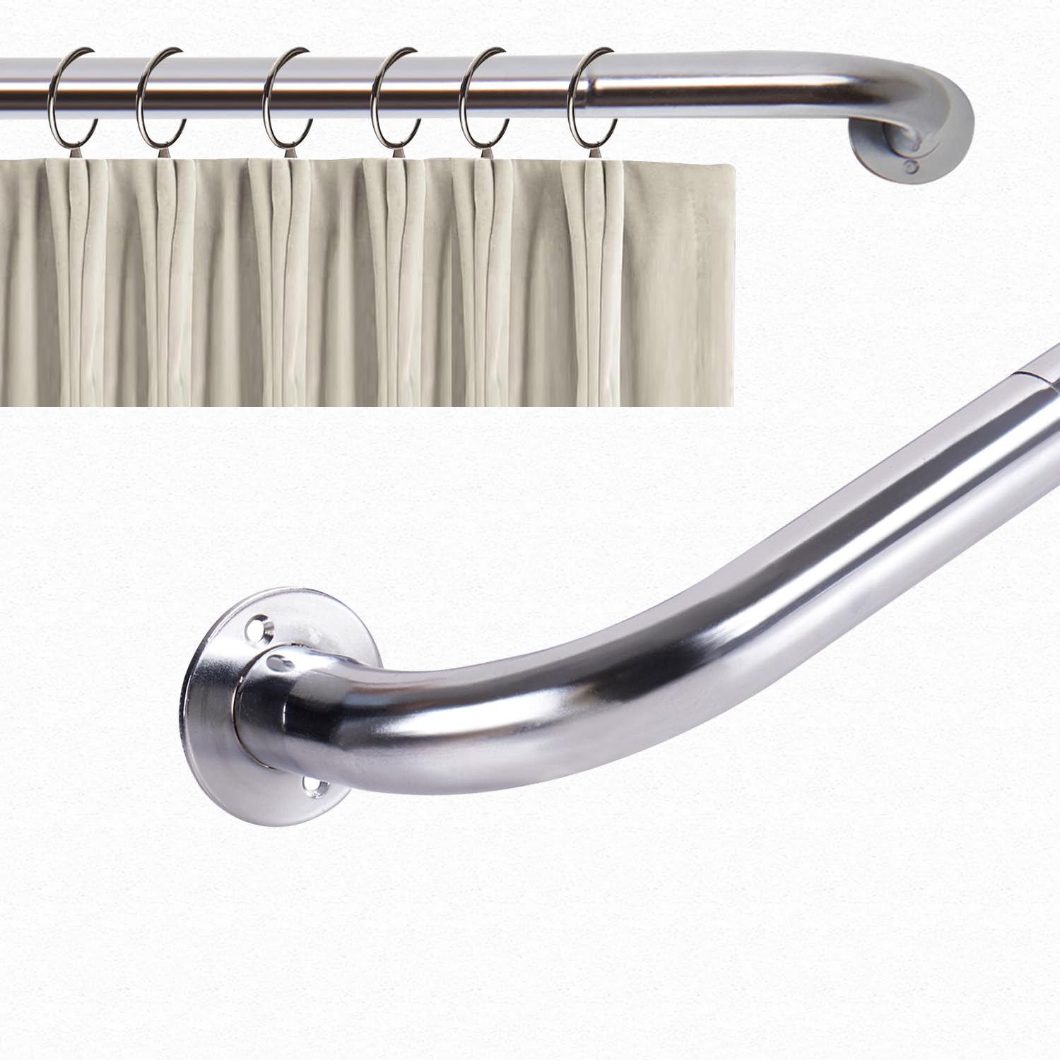 Aspire Homeware Curtain Pole Extendable Room Darkening Blackout Curtain Rod with Curved Pole 120 cm to 210 cm Chrome Adjustable Curtain Poles for Eyelet Curtains Rings, Brackets, and Fittings Set