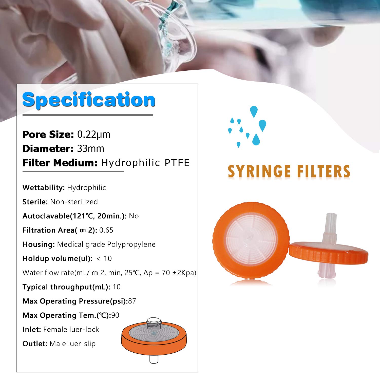 Syringe Filter,0.22um,25mm,PK100