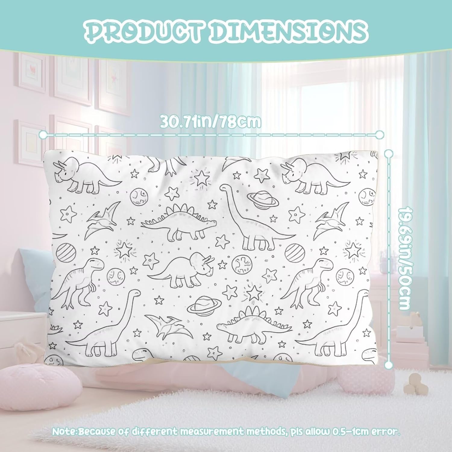 Dinosaur Pillowcase DIY Coloring Cute Pillow Case Arts & Crafts for Boys & Girls Ages 3-12, Color Your Own Kawaii Pillowcase Personalized Pillow Covers with 8 Fabric Markers