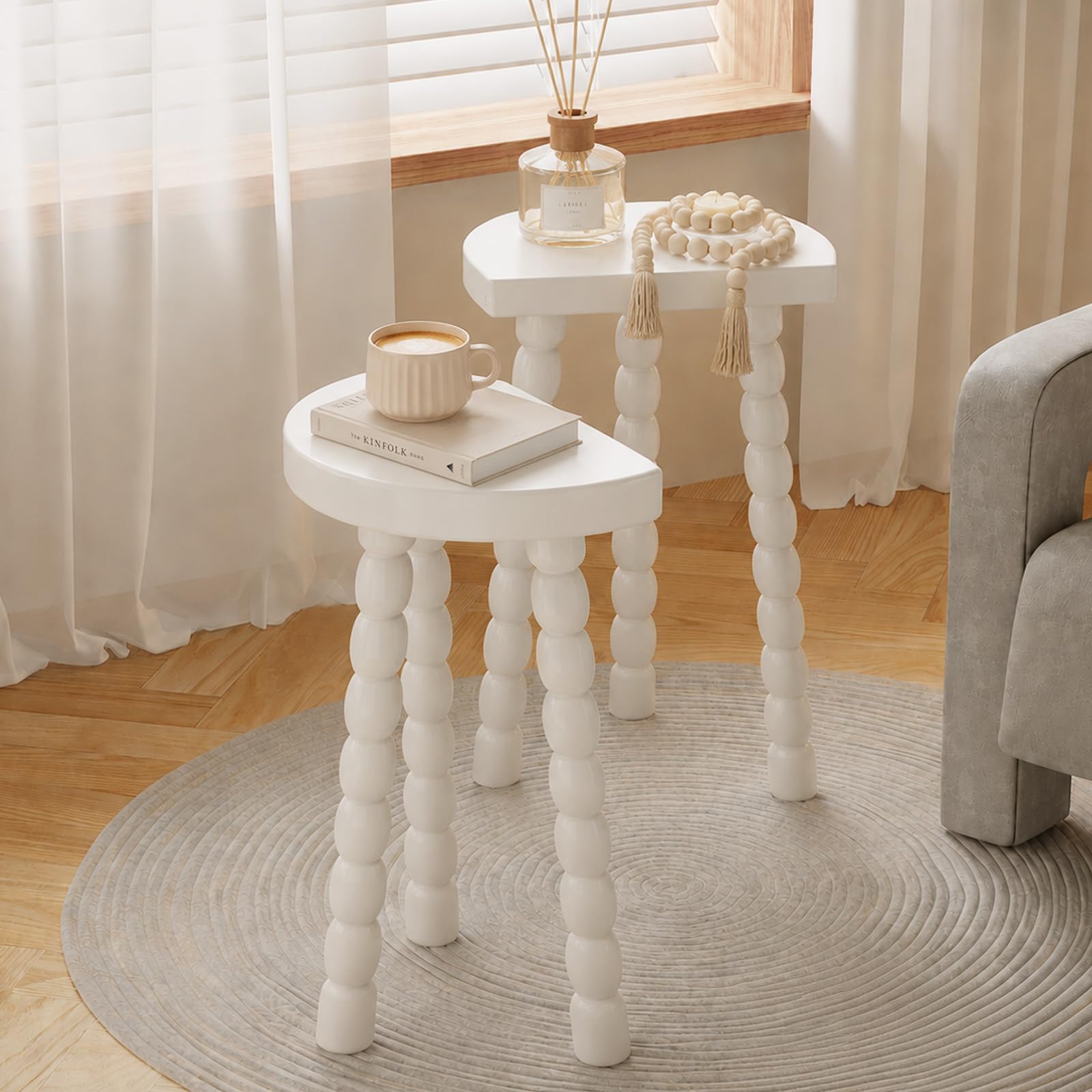 Amazon.com: LitaEther Bobbin Side Table, Solid Wood Half Moon End