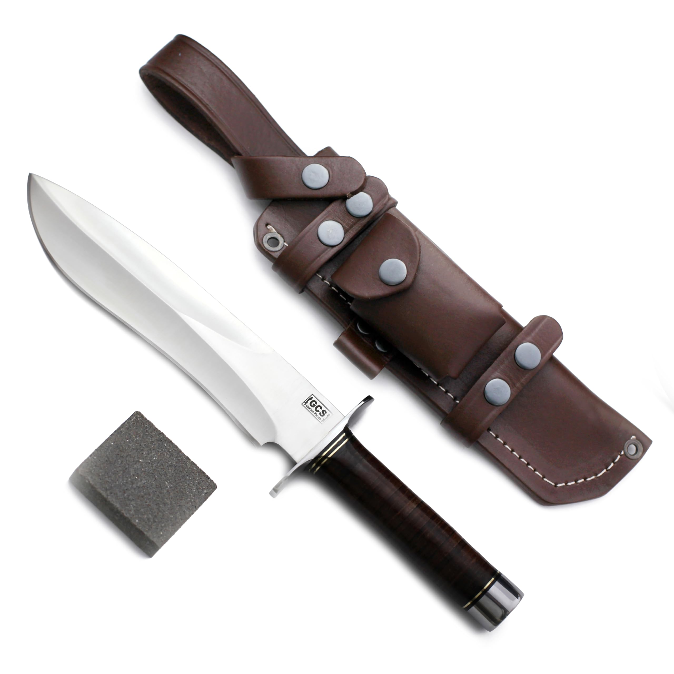 GCS Handmade Full Tang D2 Steel Sasquatch Bowie Knife with Full Tang Stacked Leather Handle and Cow Hide Sheath GCS122