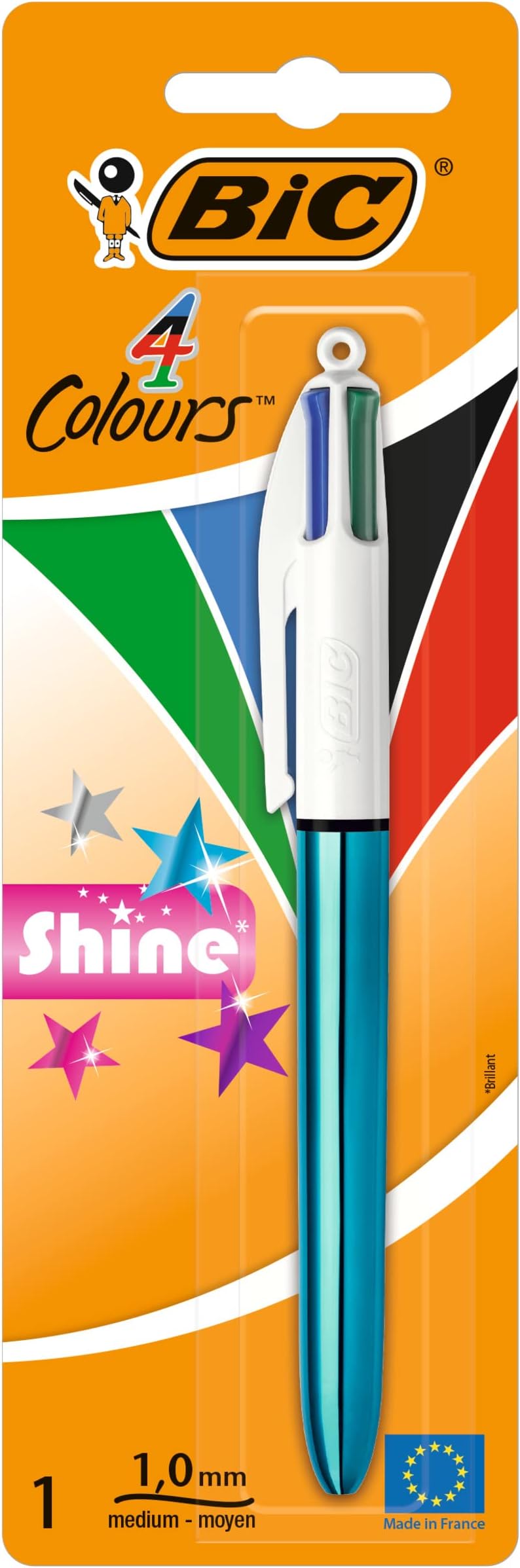 4 Colours Shine Retractable Ballpoint Pens with Medium Point (1.0 mm), Assorted Metallic Barrels, Pack of 1