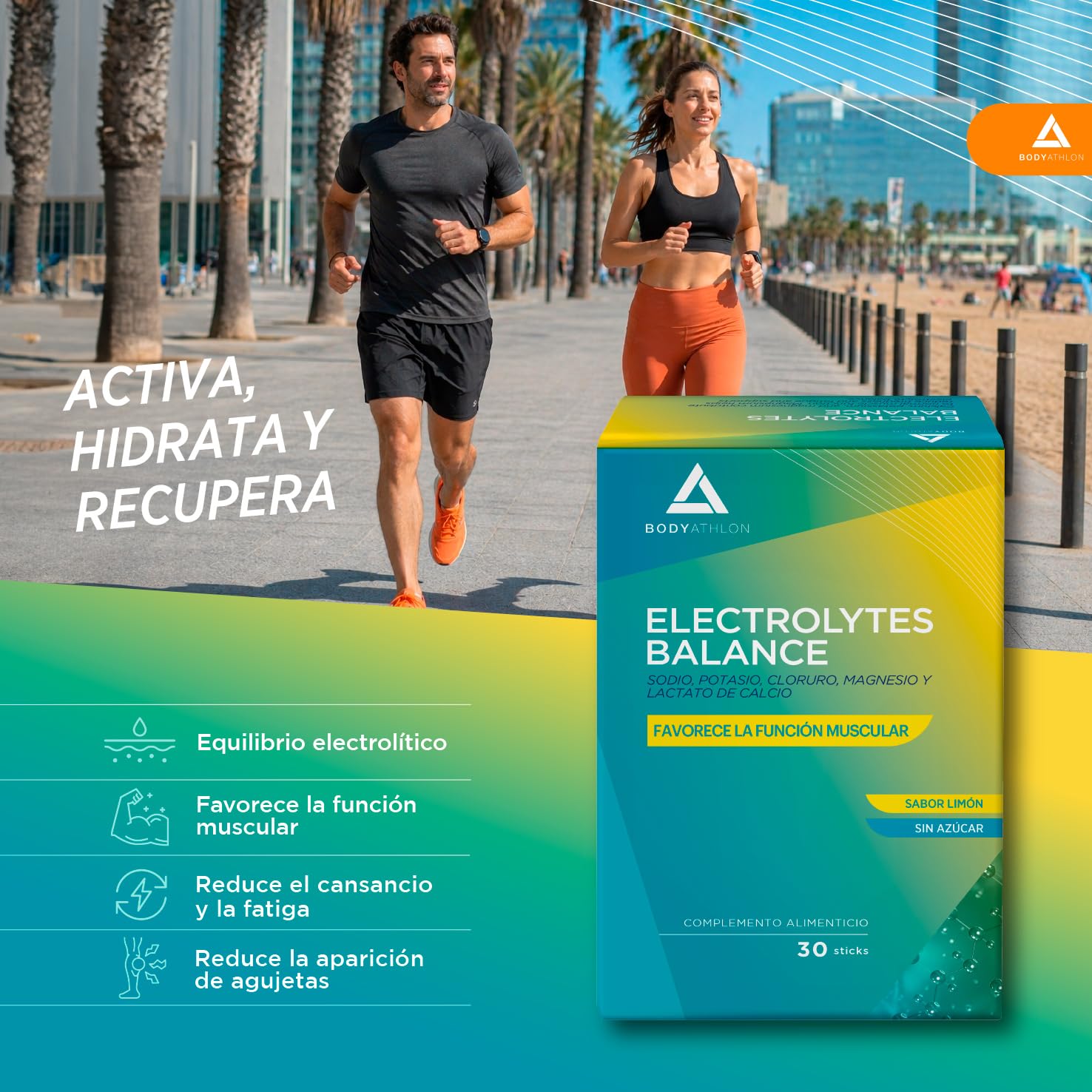 Electrolitos Sin Azucar en Polvo 1779mg Limón| Hidratación + Recuperación| Sodio, Potasio, Cloruro, Magnesio y Lactato de Calcio = Sales Minerales para el Deporte |Electrolytes Bodyathlon