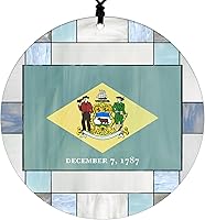 Vista 18 de New Hampshire Christmas Ornament - Faux Stained Glass Design Effect Featuring State Flag - 2026 Hanging Acrylic Disc Decoration for Tree - Unique