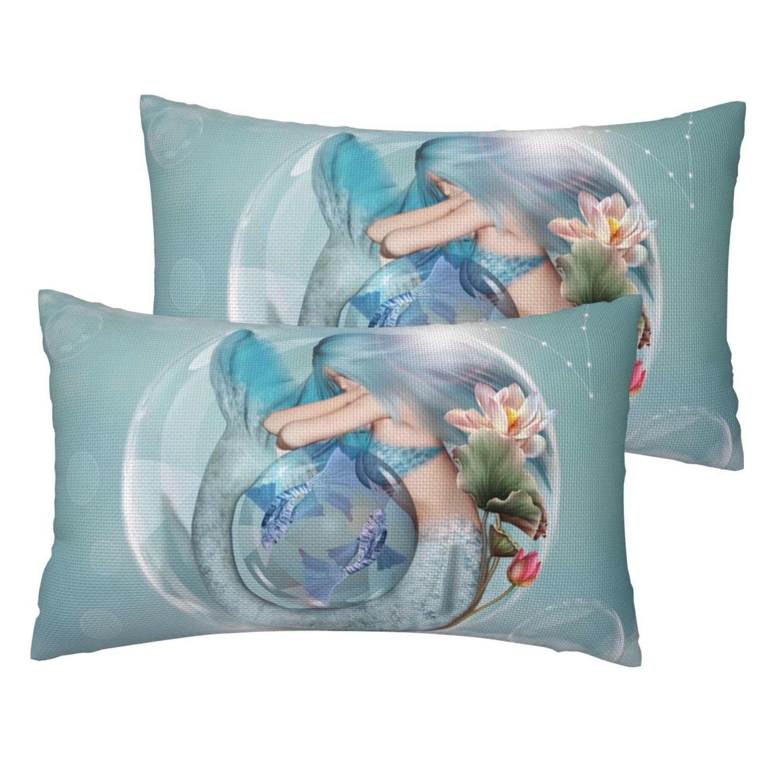 Housse de coussin sirène en imitation lin (lot de 2) pour décoration salon