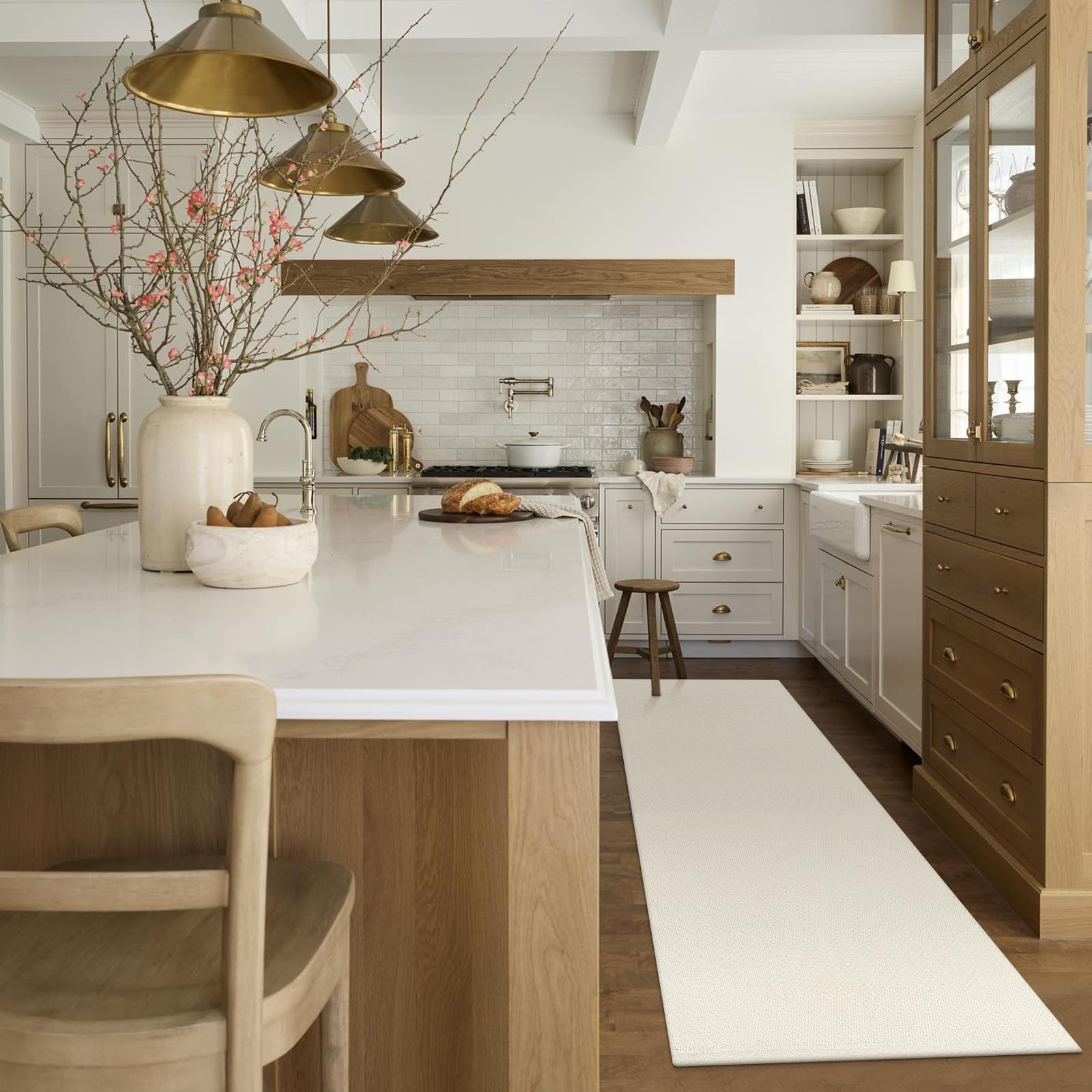 LEEVAN Washable Runner Rug 2'x6', White Woven Hallway Runner Rug Reversible Bathroom Runner Rug, Cotton Low Profile Entryway Rug, Farmhouse Bedroom Rug Modern Kitchen Runenr Rug Long Carpet Foyer