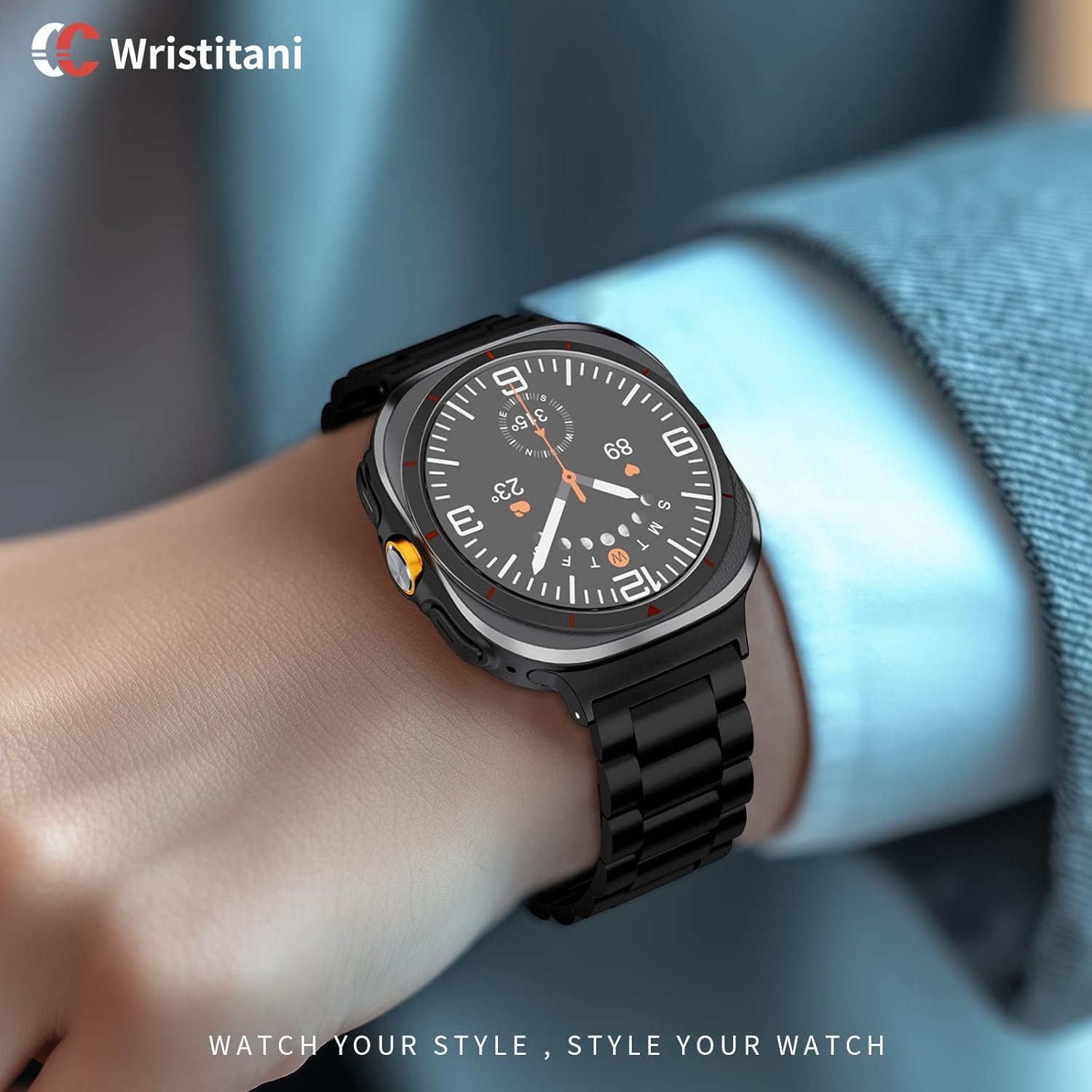 Wristitani Metal Band Compatible with Samsung Galaxy Watch Bands Ultra/7/6/5/4 40mm 44mm 47mm, Solid Metal Stainless Steel Strap For Men Women Present, Black Silver