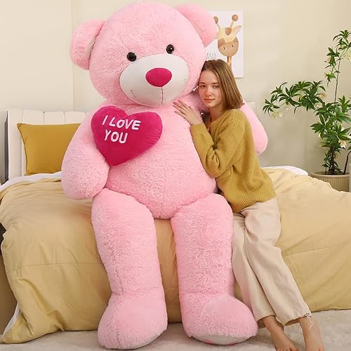 Miniatura 8 de Tezituor Oso de peluche gigante de 5 pies, suave y abrazable para el día de San Valentín, para novia y novio, regalo clásico de oso de peluche azul
