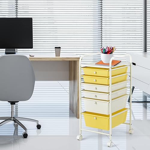 Miniatura 6 de RELAX4LIFE Cajones de almacenamiento, organizador de aula, 6 cajones de plástico, carrito rodante sobre ruedas, carrito utilitario semitransparente