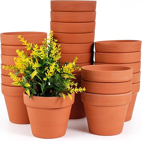 Hsei 24 macetas de terracota de 4 pulgadas con orificio de drenaje, pequeñas macetas de arcilla para plantas suculentas, interiores y exteriores,