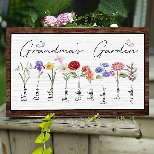 Miniatura 32 de Letrero personalizado para jardín de mamá con nombres de nietos y flor de nacimiento para regalo del Día de la Madre, regalos para abuela, letrero