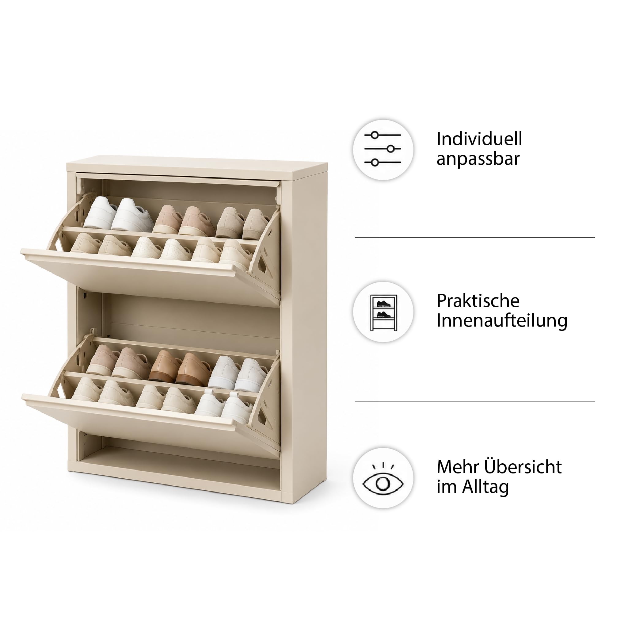 Schuhschrank Schmal, Metall Schuhkipper mit Magnet-Klappen, Schmaler Schuhschrank für Flur, Eingang & Diele, Platzsparendes Shoe Cabinet, Freistehend oder Wandmontage, Fertig Montiert