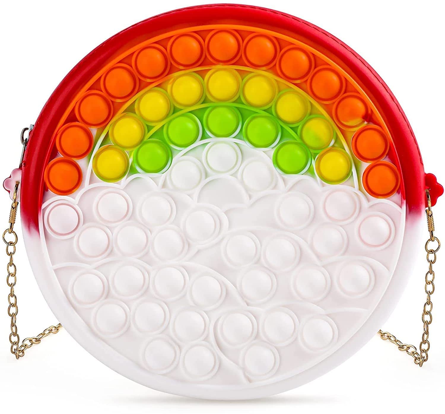 CLAPONE Pop It Fidget Sensory Toys, Stress Relief Silicone Pressure Relieving, Squeeze Novelty Gifts for Kids Children Adults - Pack of 1 (Multicolour, Round Rainbow Pop It Purse)
