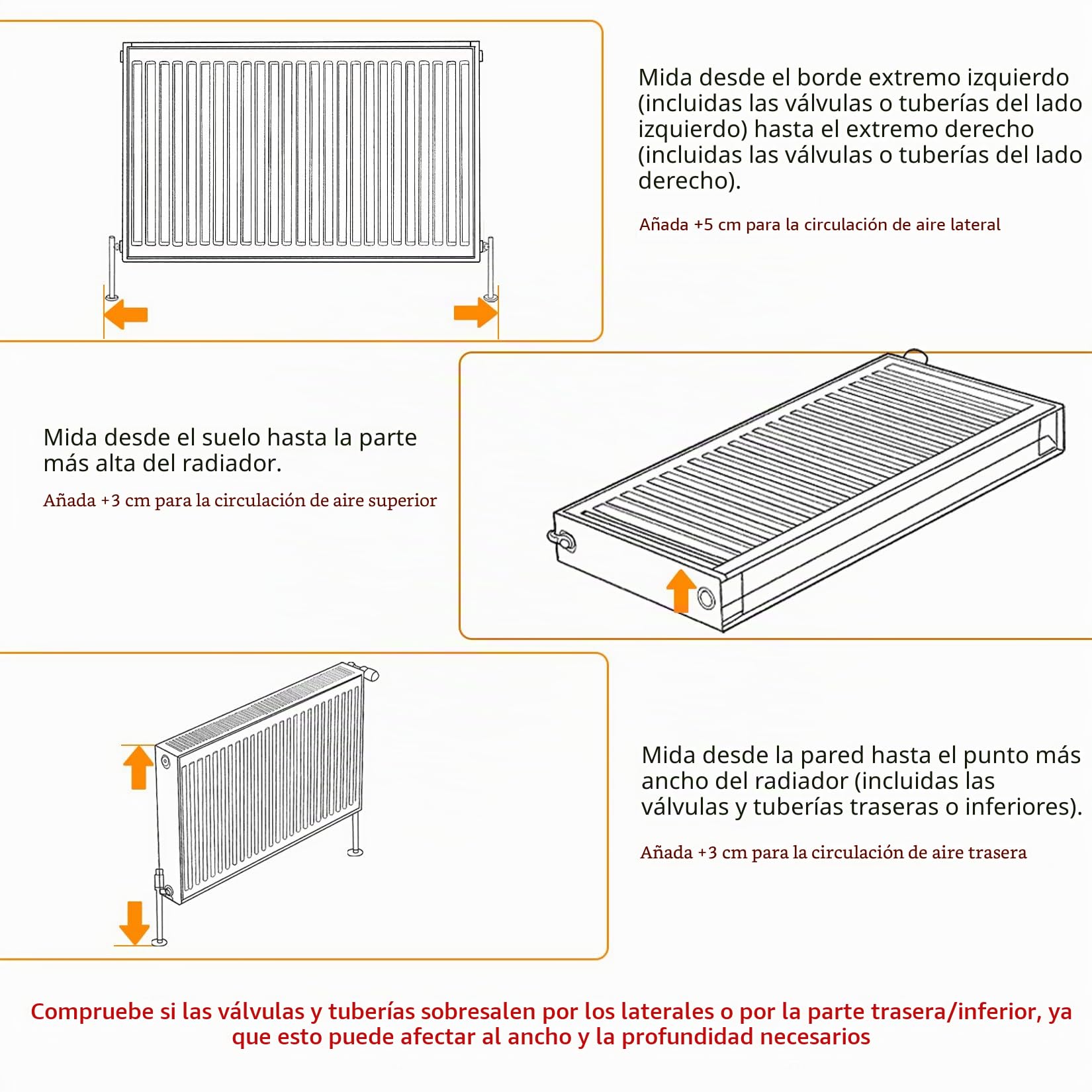 FATIVO Cubierta de Radiador Alta Blanca Moderna: 100 cm de Altura Interior Consola Cubreradiador de Madera Armario Cubre Radiador de MDF Estante para Calentador (Horizontal, 111x19x101 cm)