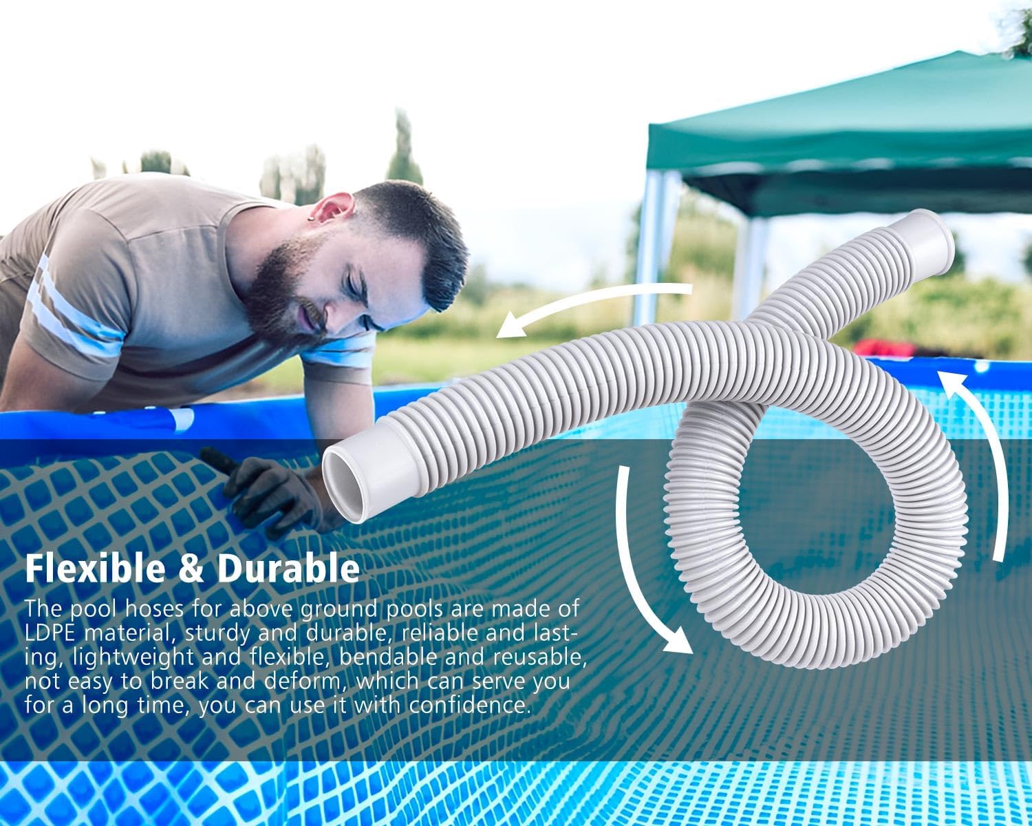 CIPU 1-1/2" Swimming Pool Pump Hose Kit 6 Feet+3 Feet Sand Fliter Pump Replacement Accessories Full Hose Set Easy to Install for Above Ground Pools