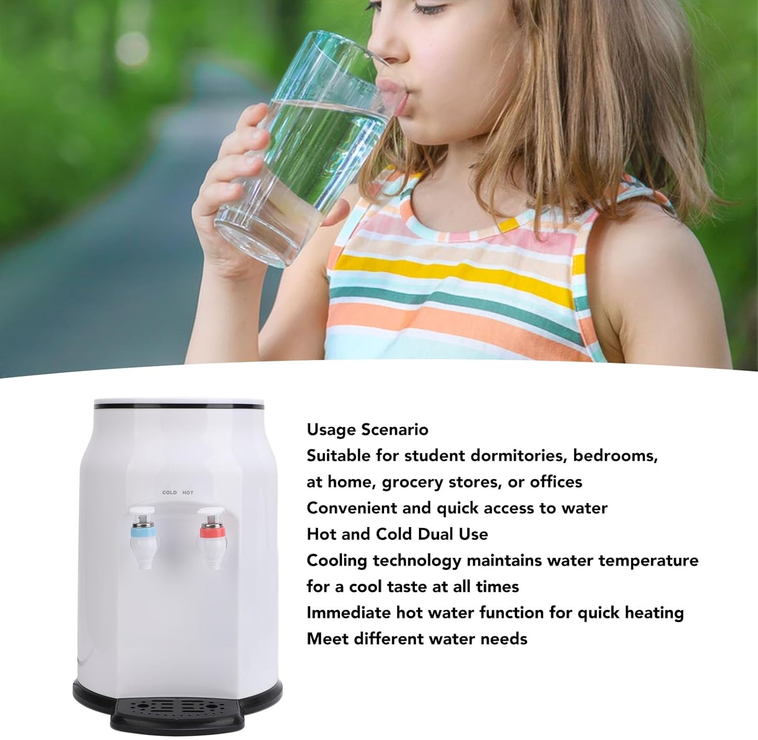 Hot Cold Water Dispenser, 90℃5L 1h 15℃1.5L 1h Top Loading Small Countertop Water Cooler Dispenser for Home Dormitory Office White