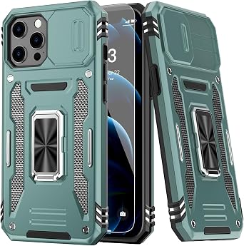 MERRO for iPhone 12 Case/iPhone 12 Pro Case with Screen Protector,Sliding Camera Protection,Military-Grade Heavy Duty Phone Cover with Magnetic Stand 6.1" Pale Green