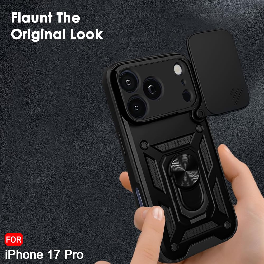 TheGiftKart Tough Armor Bumper Back Cover Case for iPhone 17 Pro | Rotating Camera Cover, Kickstand & Ring Holder | 360 Degree Protection Back Cover Case for iPhone 17 Pro (PC & TPU, Black) — Amazon image 6