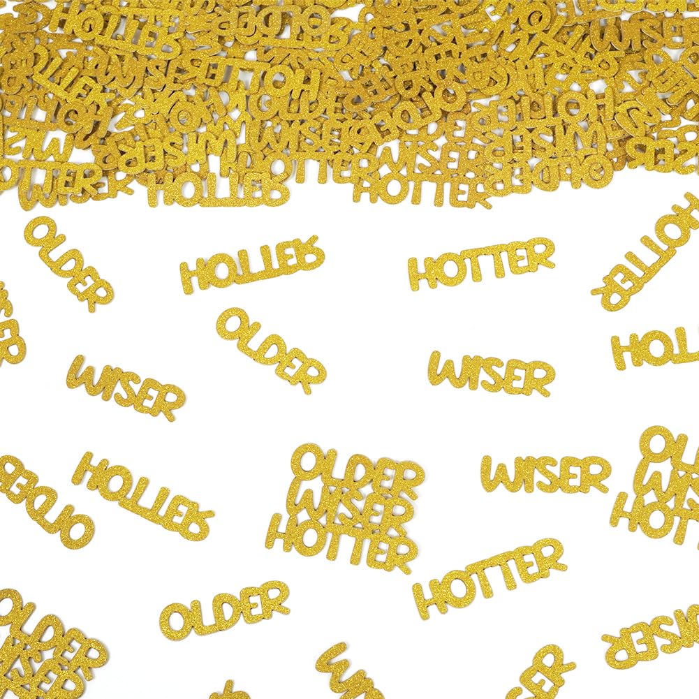 Older Wiser Hotter Glitter Confetti for Gold Birthday Party Table Scatters, Sprinkling Decorations for Women Men 25th 30th 40th 50th 60th 70th 80th