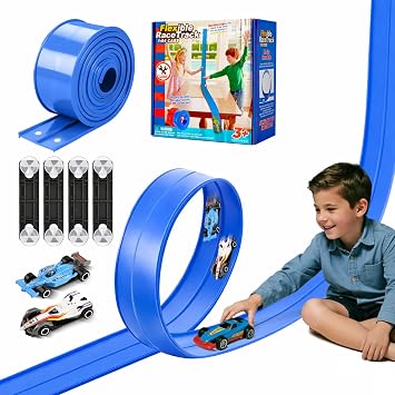 15Ft Flexible Race Track for Kids 3+, Compatible with Diecast 1/64 Cars & Hot Wheels, Roll Up Portable Car Ramp with Strong Suction Cups, DIY Racetrack Set, Birthday Gift for Boys Girls