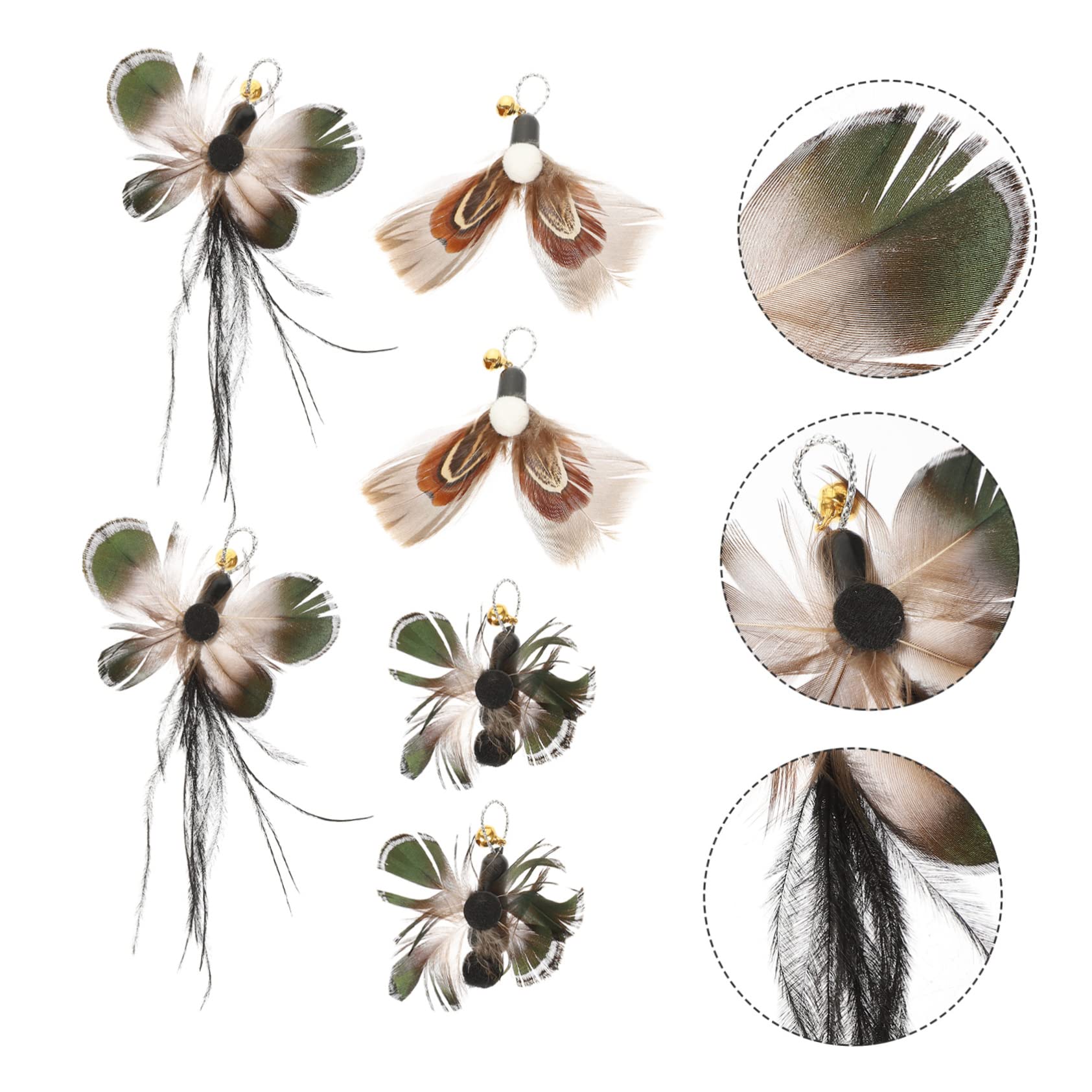 Kisangel 24pièces Têtes De Rechange pour Baguettes à Chat Jouets Interactifs Similicuir Insectes Et Plumes pour Chats Intérieur