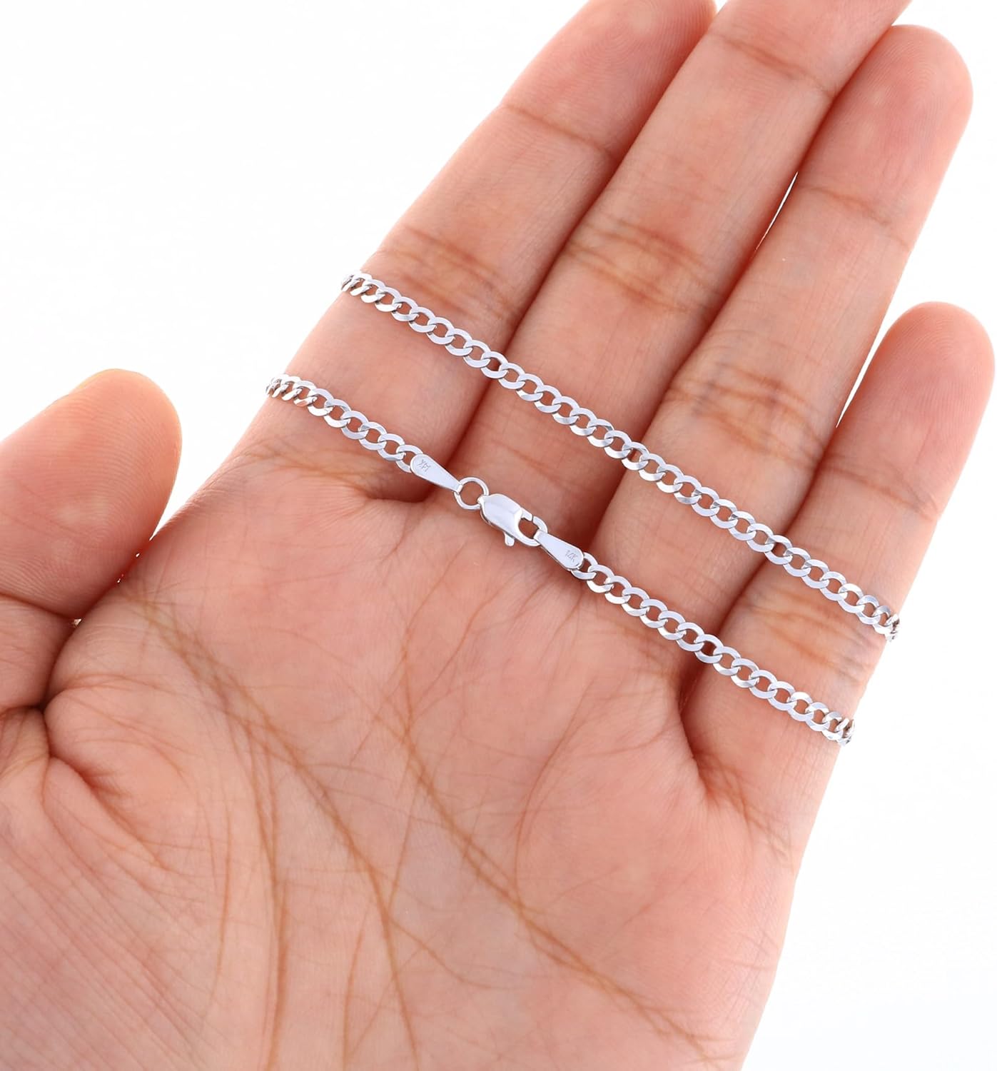 Nuragold 14k Real White Gold Solid Cuban Curb Link 2.5mm Chain Necklace (16"-24") Italian Jewelry for Men & Women