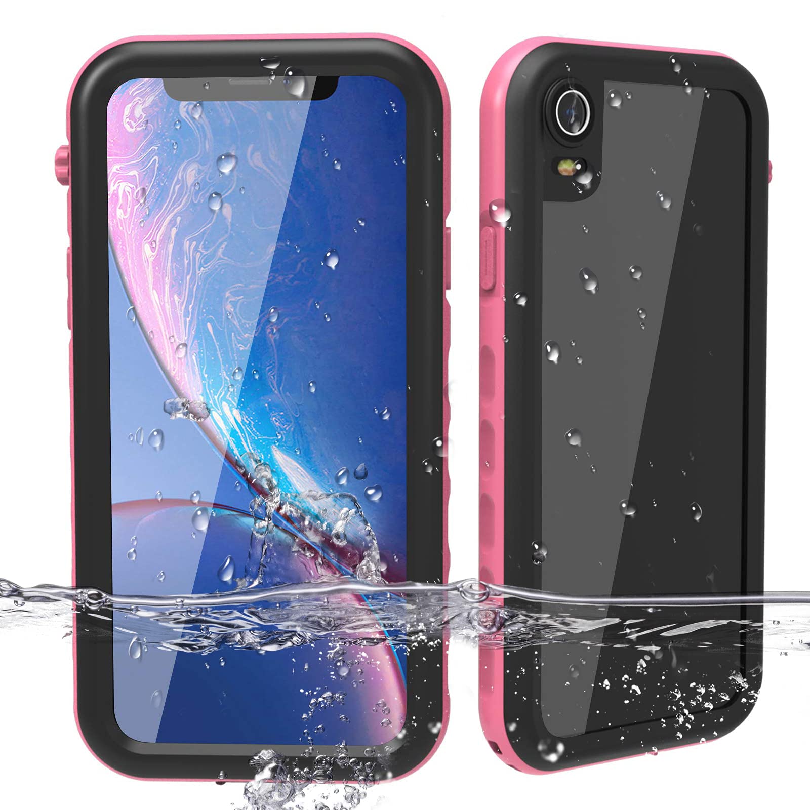 Compatible with Waterproof Shockproof Case iPhone XR,Underwater Full Sealed IP68 Certified Case Dustproof Snowproof Cover with Built-in Screen Protector,Pink