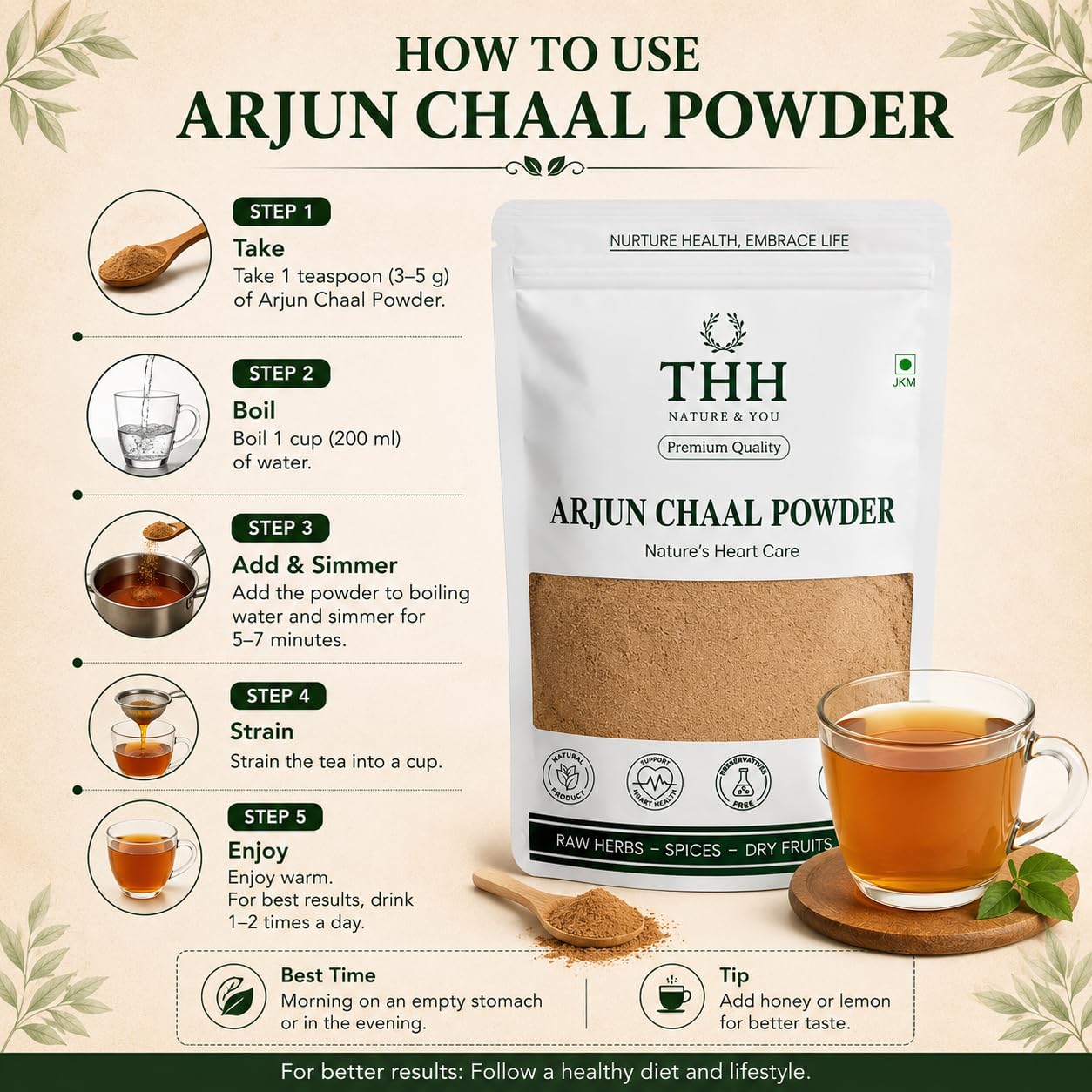 THH Organic Arjun ki Chaal Powder (1Kg) | Terminalia Arjuna - Double Filtered 100% Arjun Bark Fine Powder — Amazon image 3