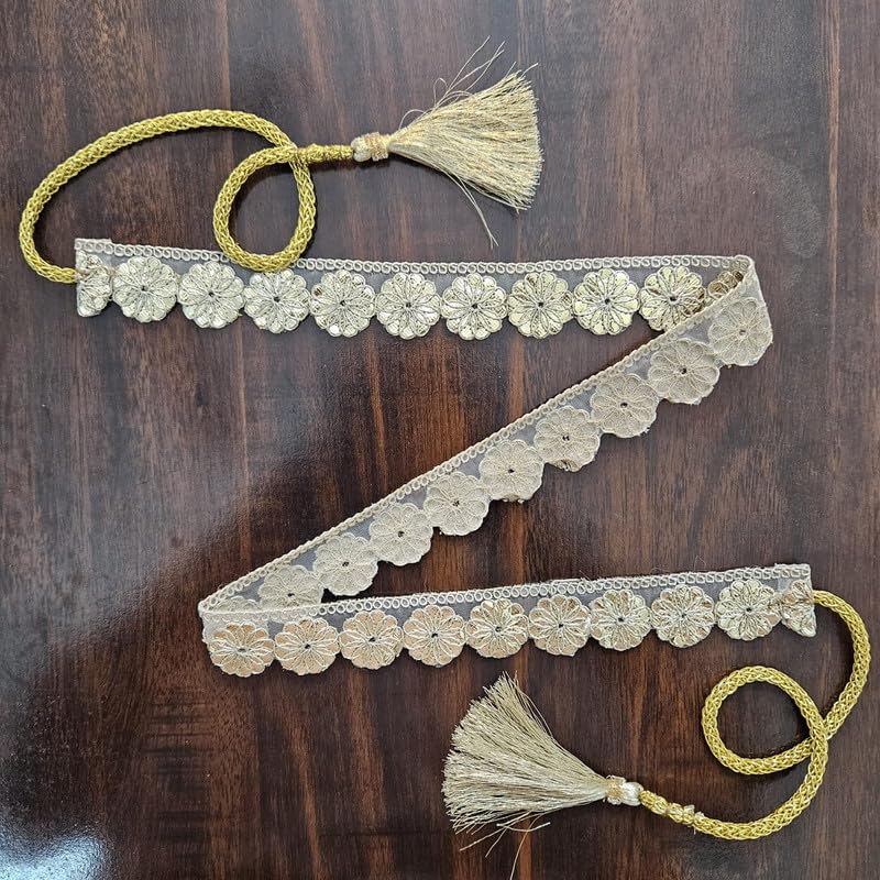 Adjustable Golden Gotaa Patti Flower Belt for Girls | Kamarbandh | Kamarpatta | Vadannam | Waist Belt(50) 4