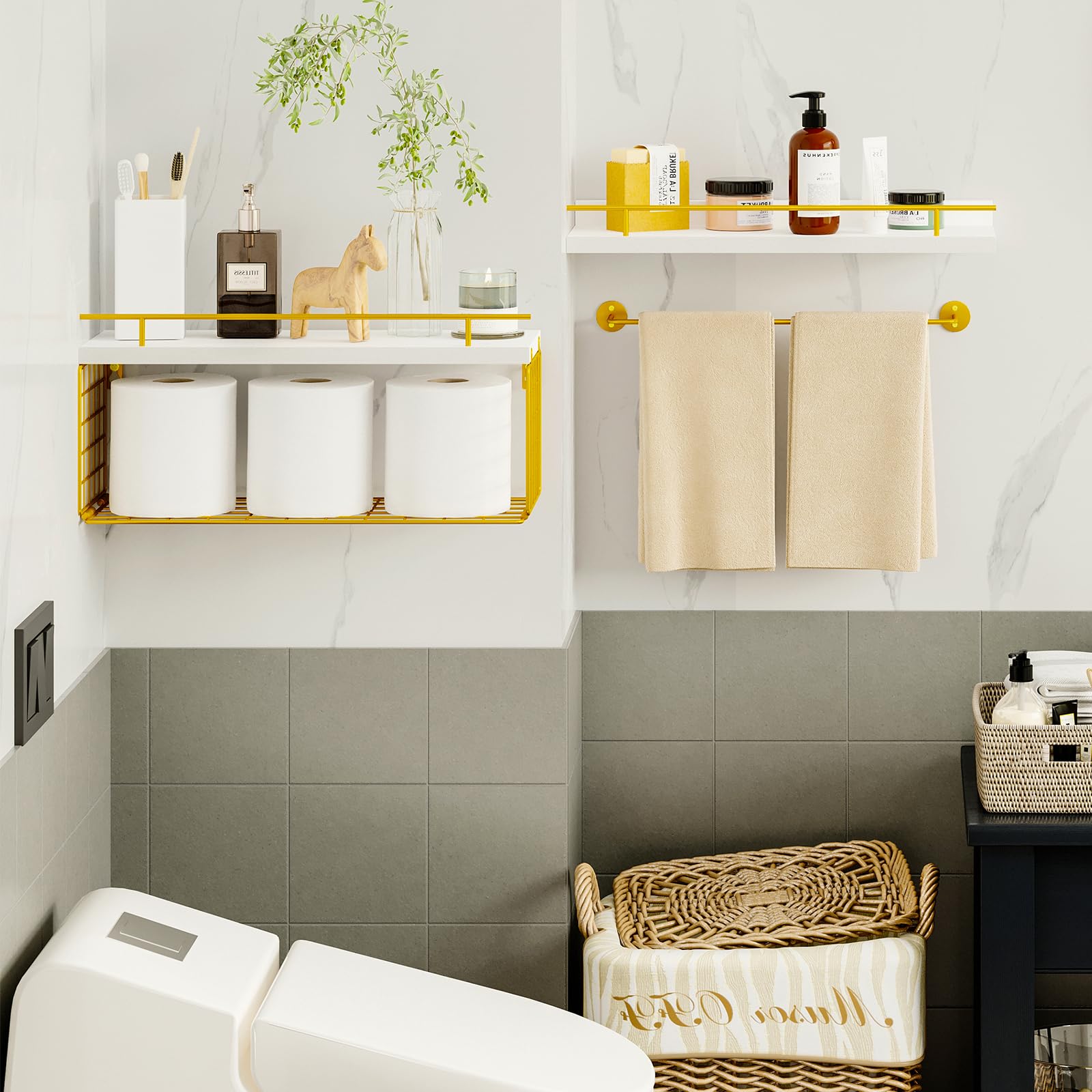 Fixwal Floating Shelves for Wall, Bathroom Shelves, 2+1 Tier Floating ...