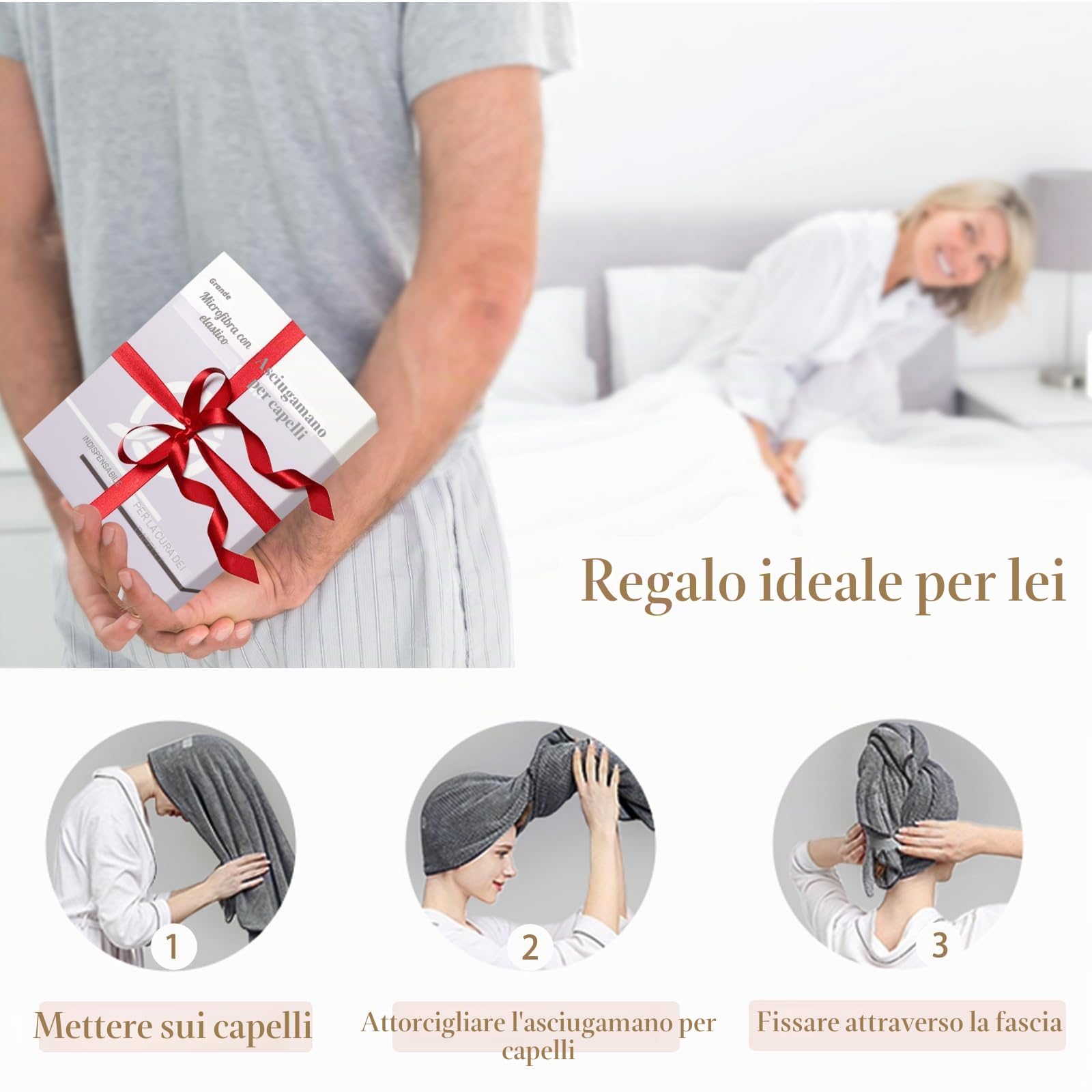 FREATECH 2-Pack Grande Asciugamano Capelli Microfibra 86 x 26 cm, Turbante Asciugacapelli per Capelli Lunghi Spessi Ricci, Super Assorbente Turbante per Capelli Anti-Crespo con Fascia Elastica